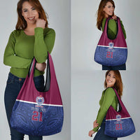 Queensland Samoa Custom Grocery Bag Maroon-Blue Pacific Polynesian Tribal Pattern LT9 - Polynesian Pride