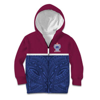 Queensland Samoa Custom Kid Hoodie Maroon-Blue Pacific Polynesian Tribal Pattern LT9 Zip Hoodie Dark Blue - Polynesian Pride
