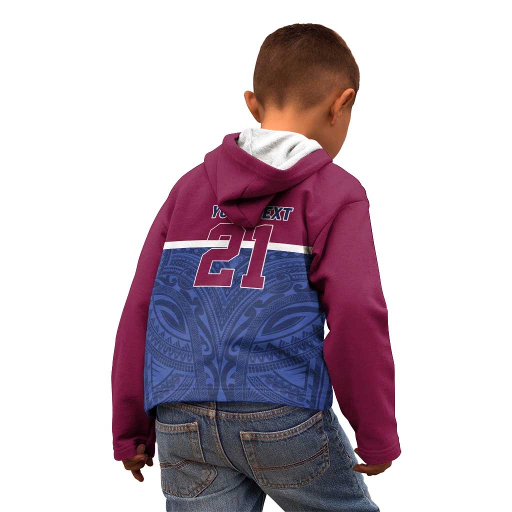 Queensland Samoa Custom Kid Hoodie Maroon-Blue Pacific Polynesian Tribal Pattern LT9 - Polynesian Pride