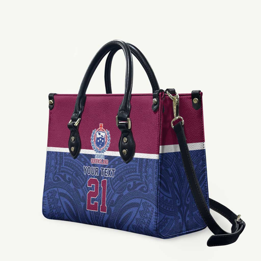 Queensland Samoa Custom Leather Bag Maroon-Blue Pacific Polynesian Tribal Pattern LT9 Dark Blue - Polynesian Pride
