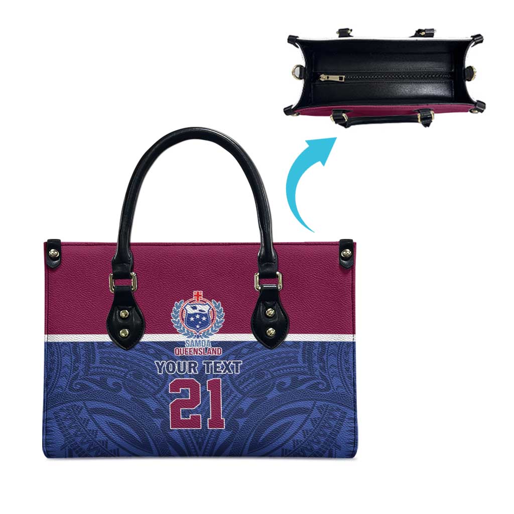 Queensland Samoa Custom Leather Bag Maroon-Blue Pacific Polynesian Tribal Pattern LT9 - Polynesian Pride
