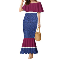 Queensland Samoa Custom Mermaid Dress Maroon-Blue Pacific Polynesian Tribal Pattern LT9 Women Dark Blue - Polynesian Pride