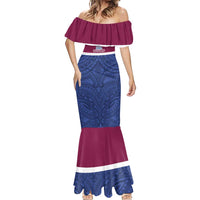 Queensland Samoa Custom Mermaid Dress Maroon-Blue Pacific Polynesian Tribal Pattern LT9 - Polynesian Pride
