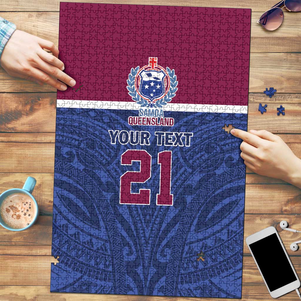 Queensland Samoa Custom Puzzle Maroon-Blue Pacific Polynesian Tribal Pattern LT9 Dark Blue - Polynesian Pride