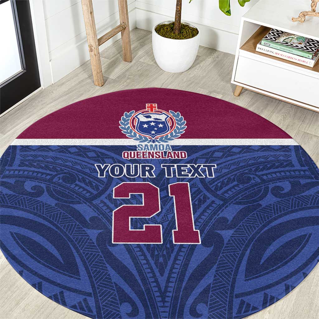 Queensland Samoa Custom Round Carpet Maroon-Blue Pacific Polynesian Tribal Pattern LT9 Dark Blue - Polynesian Pride