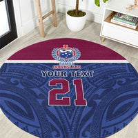 Queensland Samoa Custom Round Carpet Maroon-Blue Pacific Polynesian Tribal Pattern LT9 Dark Blue - Polynesian Pride