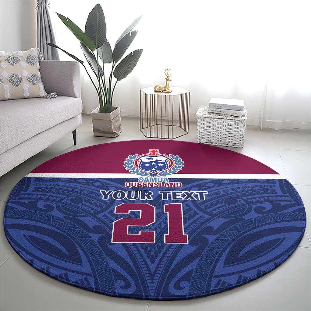 Queensland Samoa Custom Round Carpet Maroon-Blue Pacific Polynesian Tribal Pattern LT9 - Polynesian Pride