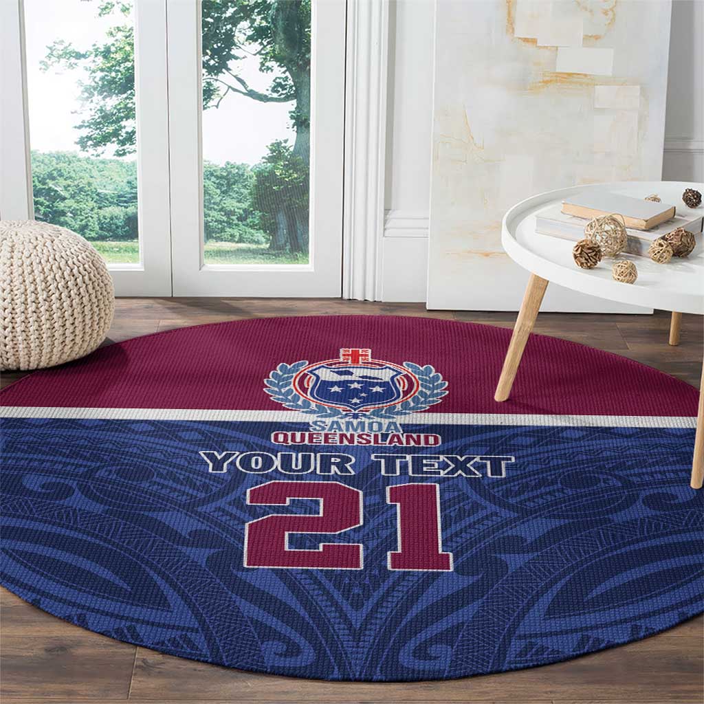 Queensland Samoa Custom Round Carpet Maroon-Blue Pacific Polynesian Tribal Pattern LT9 - Polynesian Pride