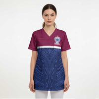 Queensland Samoa Custom Scrub Top Maroon-Blue Pacific Polynesian Tribal Pattern LT9 - Polynesian Pride