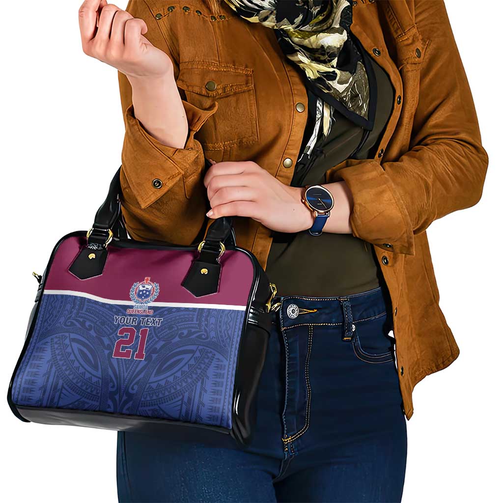 Queensland Samoa Custom Shoulder Handbag Maroon-Blue Pacific Polynesian Tribal Pattern LT9 - Polynesian Pride