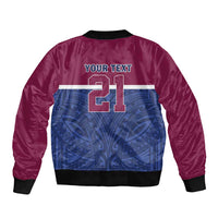 Queensland Samoa Custom Sleeve Zip Bomber Jacket Maroon-Blue Pacific Polynesian Tribal Pattern LT9 - Polynesian Pride