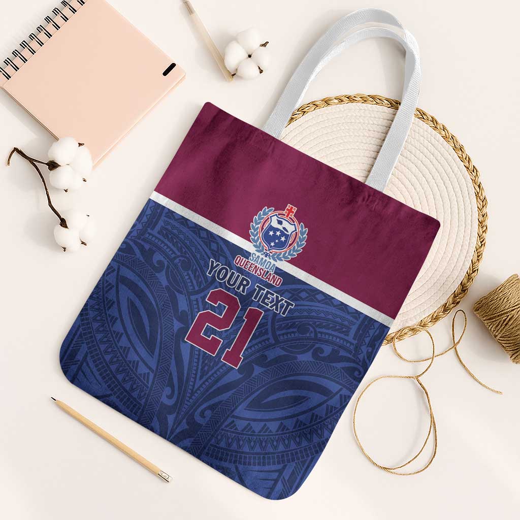Queensland Samoa Custom Tote Bag Maroon-Blue Pacific Polynesian Tribal Pattern LT9 White Strap One Size Dark Blue - Polynesian Pride