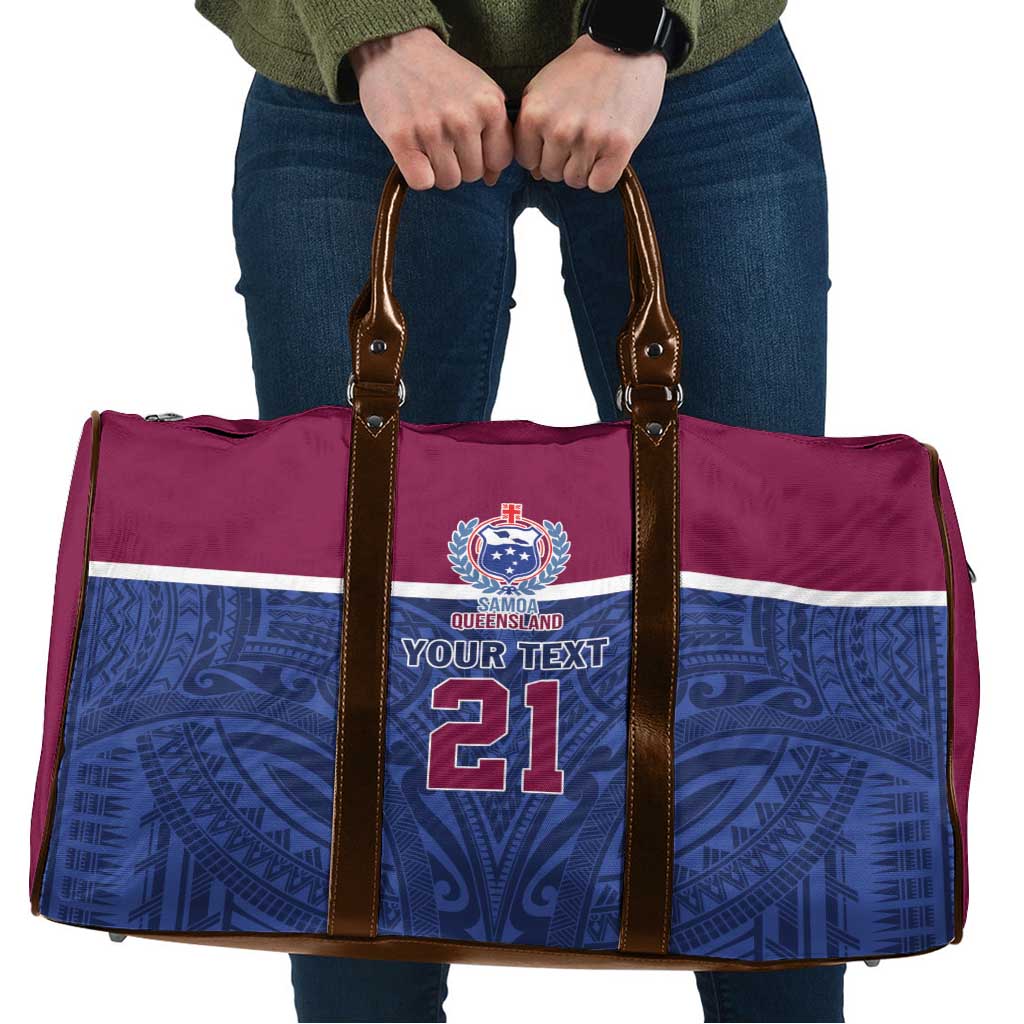 Queensland Samoa Custom Travel Bag Maroon-Blue Pacific Polynesian Tribal Pattern LT9 Dark Blue - Polynesian Pride