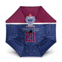 Queensland Samoa Custom Umbrella Maroon-Blue Pacific Polynesian Tribal Pattern LT9 One Size Folded 11.42 inch Opened Diameter 37.4 inch Dark Blue - Polynesian Pride