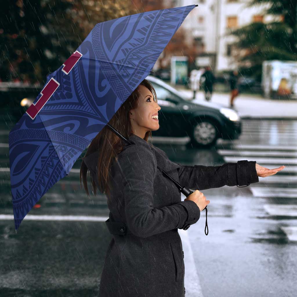 Queensland Samoa Custom Umbrella Maroon-Blue Pacific Polynesian Tribal Pattern LT9 - Polynesian Pride
