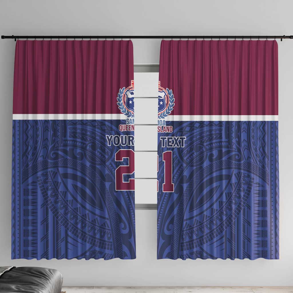 Queensland Samoa Custom Window Curtain Maroon-Blue Pacific Polynesian Tribal Pattern LT9 With Hooks Dark Blue - Polynesian Pride