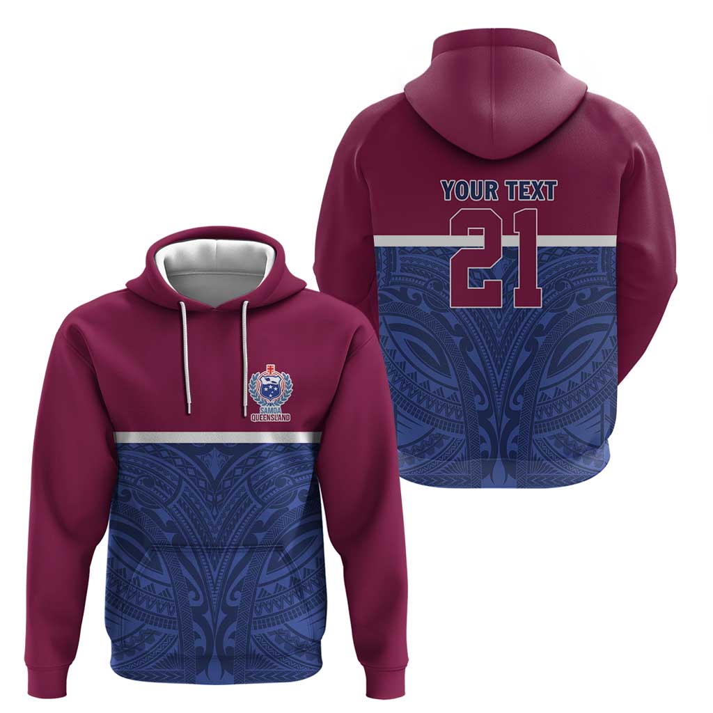 Queensland Samoa Custom Zip Hoodie Maroon-Blue Pacific Polynesian Tribal Pattern LT9 - Polynesian Pride