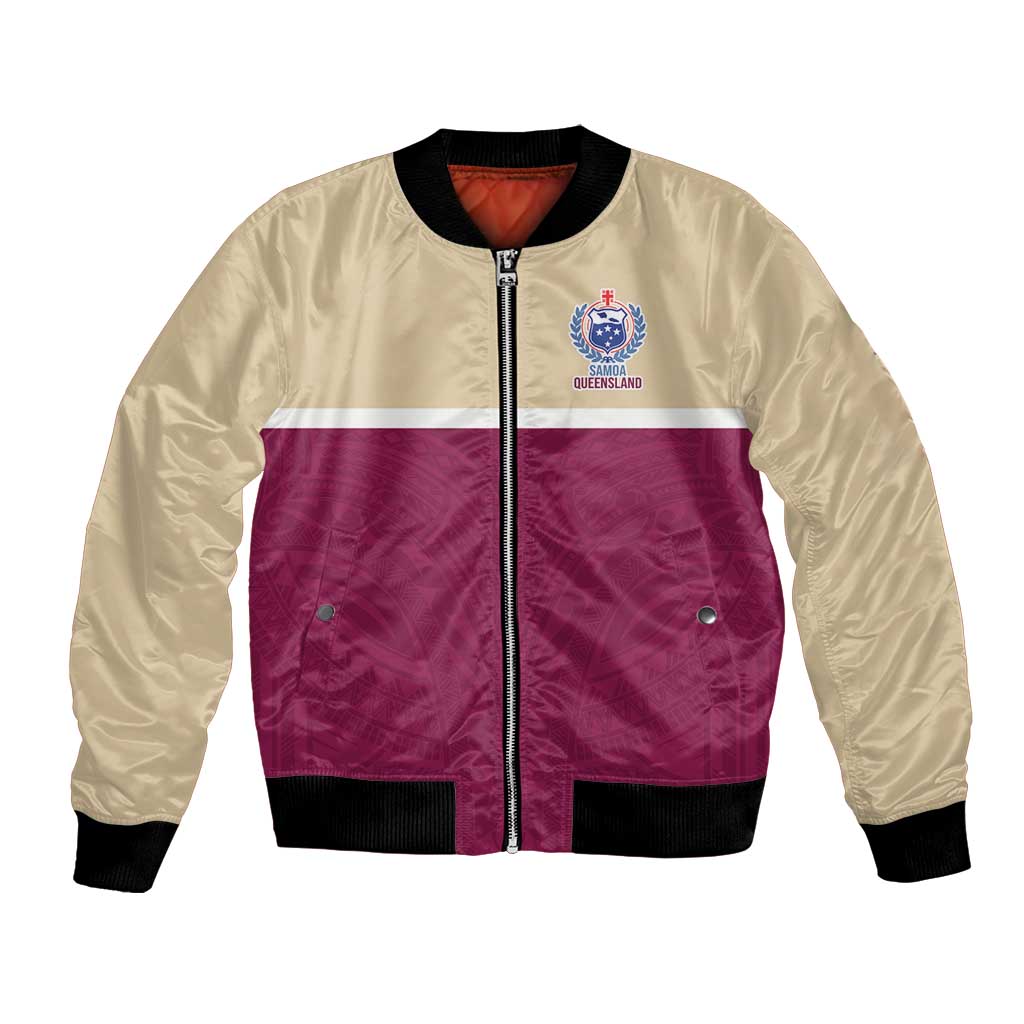 Queensland Samoa Custom Bomber Jacket Maroon Pacific Polynesian Tribal Pattern LT9 Unisex Maroon - Polynesian Pride