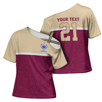 Queensland Samoa Custom Cross Shoulder Shirt Maroon Pacific Polynesian Tribal Pattern LT9 - Polynesian Pride