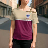 Queensland Samoa Custom Cross Shoulder Shirt Maroon Pacific Polynesian Tribal Pattern LT9 - Polynesian Pride