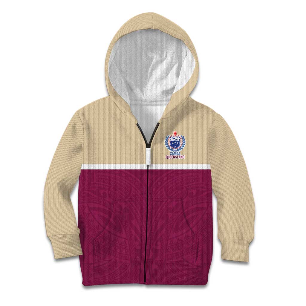 Queensland Samoa Custom Kid Hoodie Maroon Pacific Polynesian Tribal Pattern LT9 Zip Hoodie Maroon - Polynesian Pride