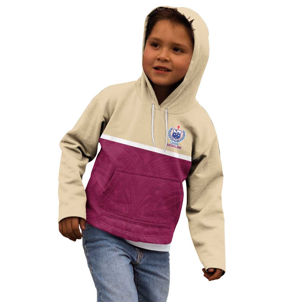 Queensland Samoa Custom Kid Hoodie Maroon Pacific Polynesian Tribal Pattern LT9 - Polynesian Pride