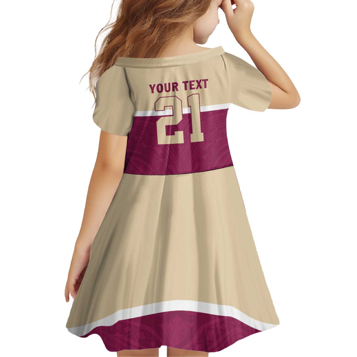 Queensland Samoa Custom Kid Short Sleeve Dress Maroon Pacific Polynesian Tribal Pattern LT9 - Polynesian Pride