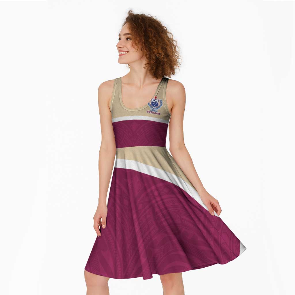 Queensland Samoa Custom Midi Dress Maroon Pacific Polynesian Tribal Pattern LT9 - Polynesian Pride