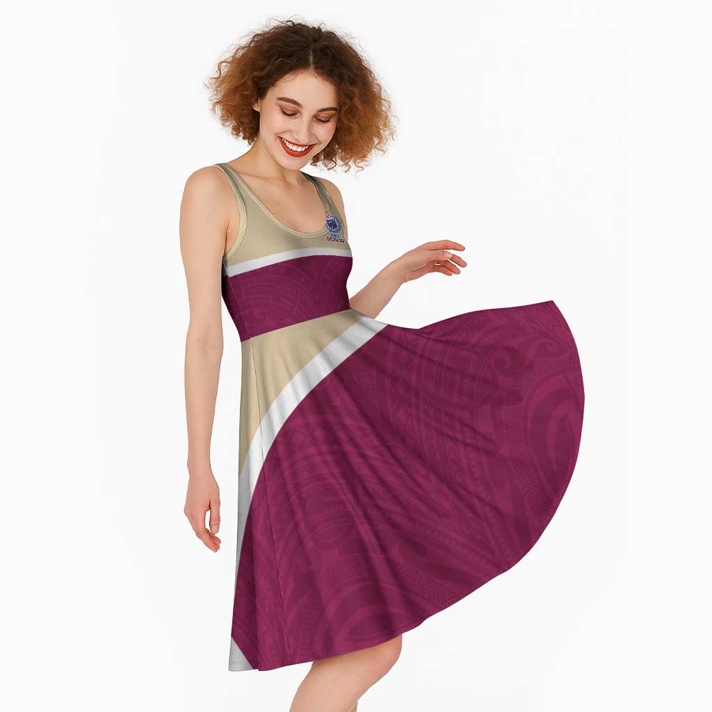 Queensland Samoa Custom Midi Dress Maroon Pacific Polynesian Tribal Pattern LT9 - Polynesian Pride