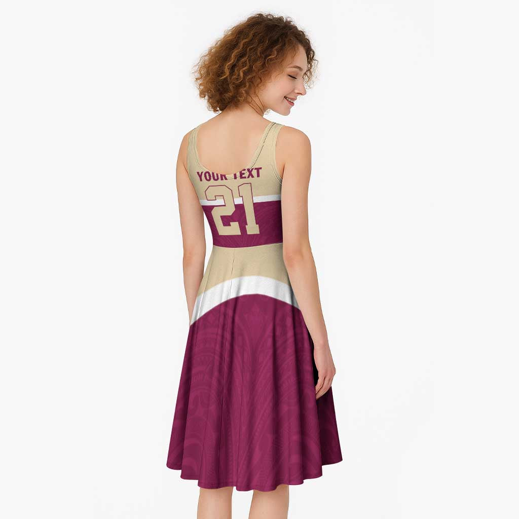 Queensland Samoa Custom Midi Dress Maroon Pacific Polynesian Tribal Pattern LT9 - Polynesian Pride