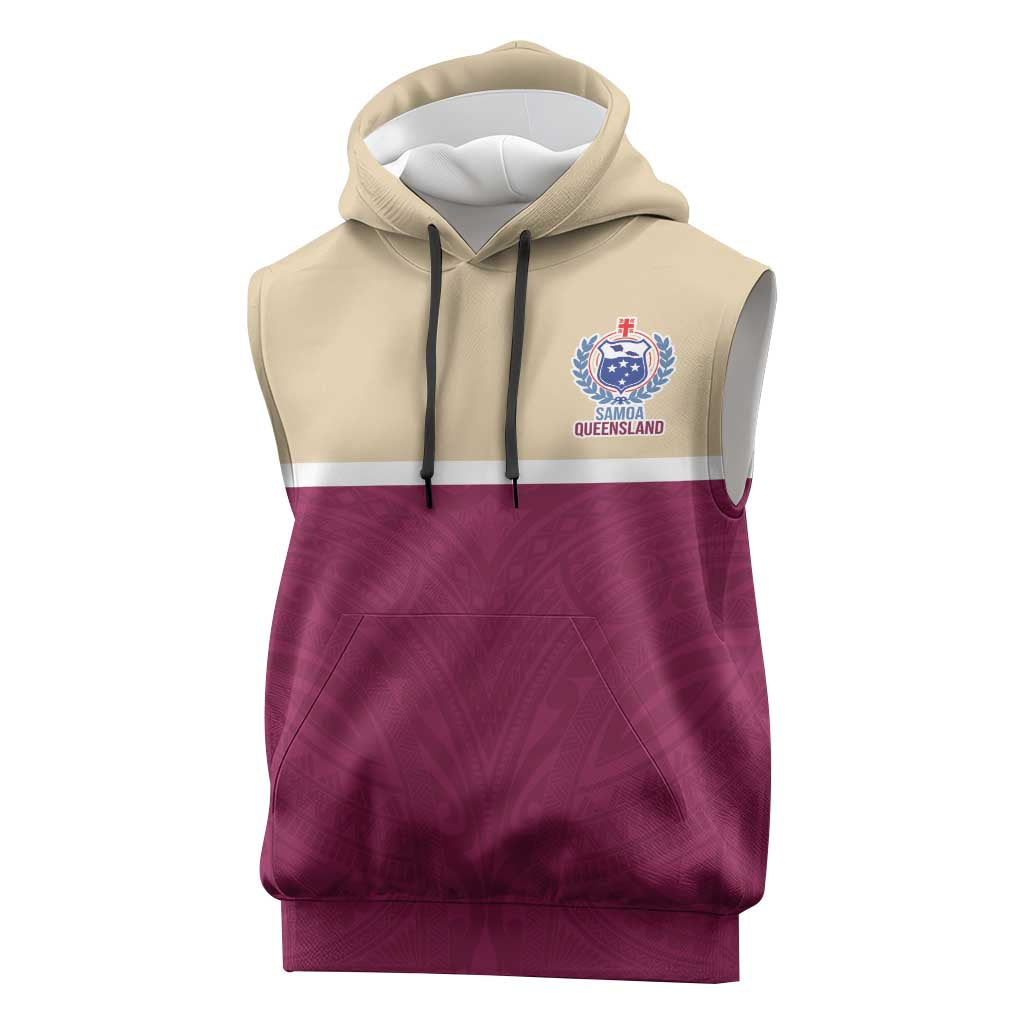 Queensland Samoa Custom Sleeveless Hoodie Maroon Pacific Polynesian Tribal Pattern LT9 Maroon - Polynesian Pride
