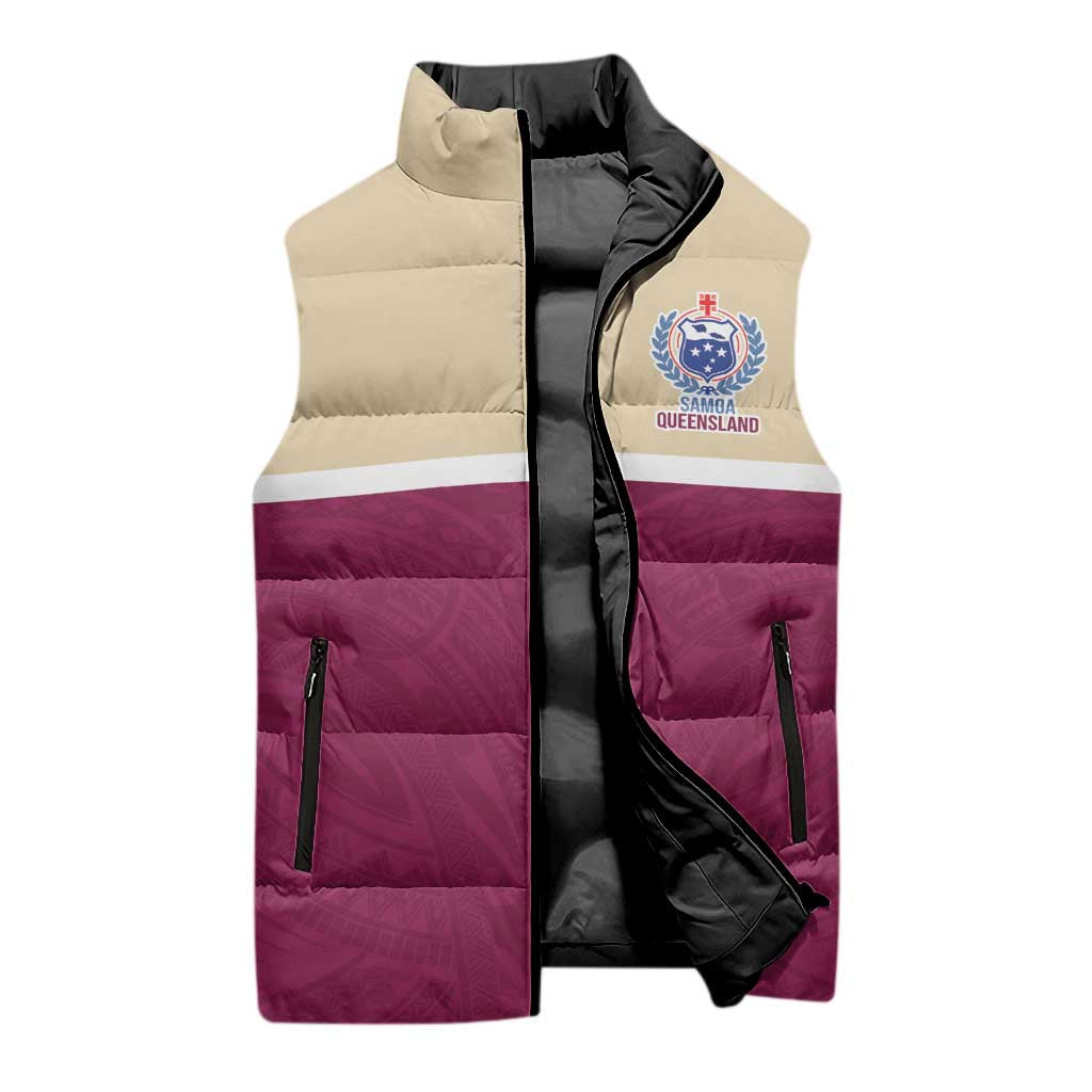 Queensland Samoa Custom Sleeveless Puffer Jacket Maroon Pacific Polynesian Tribal Pattern LT9 - Polynesian Pride