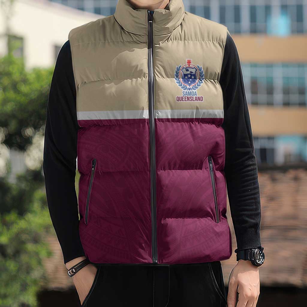 Queensland Samoa Custom Sleeveless Puffer Jacket Maroon Pacific Polynesian Tribal Pattern LT9 - Polynesian Pride