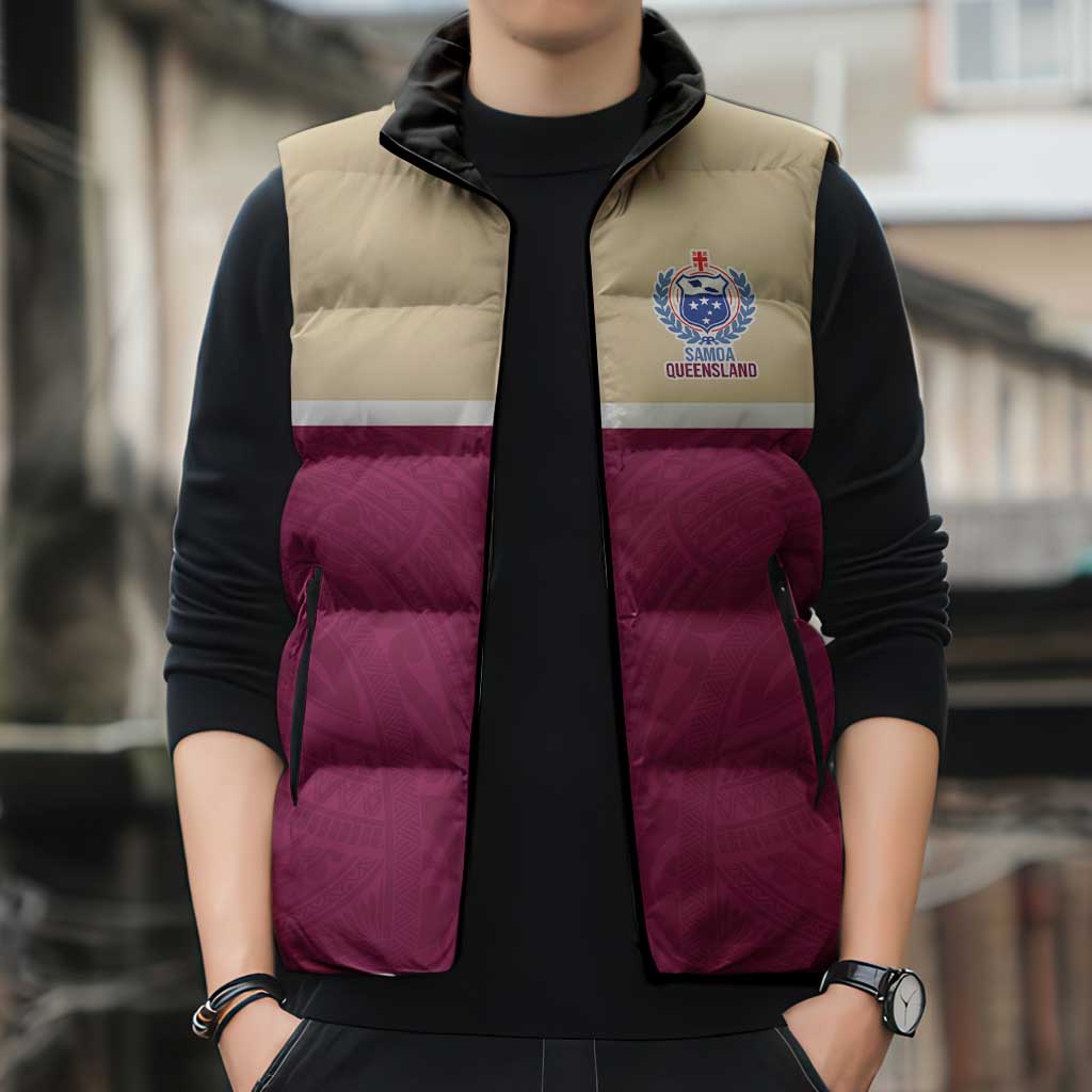 Queensland Samoa Custom Sleeveless Puffer Jacket Maroon Pacific Polynesian Tribal Pattern LT9 - Polynesian Pride