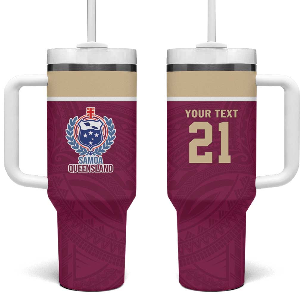 Queensland Samoa Custom Tumbler With Handle Maroon Pacific Polynesian Tribal Pattern LT9 One Size: 40 oz Maroon - Polynesian Pride