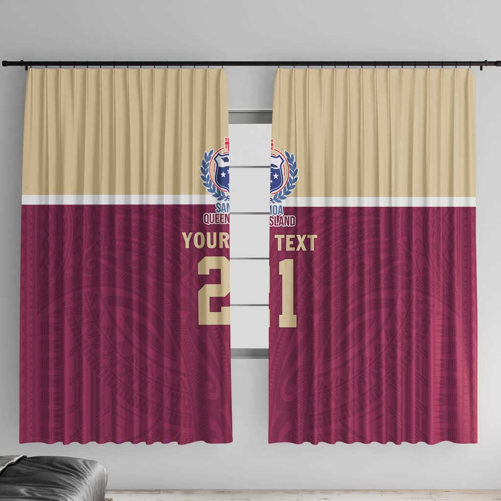 Queensland Samoa Custom Window Curtain Maroon Pacific Polynesian Tribal Pattern LT9 With Hooks Maroon - Polynesian Pride