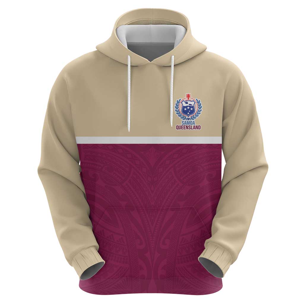 Queensland Samoa Custom Zip Hoodie Maroon Pacific Polynesian Tribal Pattern LT9 - Polynesian Pride