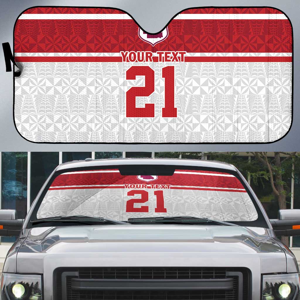 Queensland Tonga Custom Auto Sun Shade QLD with Tongan Ngatu Pattern LT9 Red - Polynesian Pride