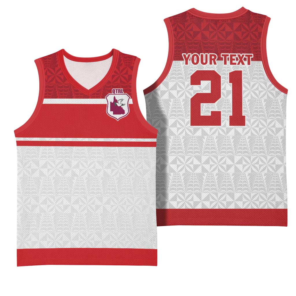 Queensland Tonga Custom Basketball Jersey QLD with Tongan Ngatu Pattern LT9 - Polynesian Pride