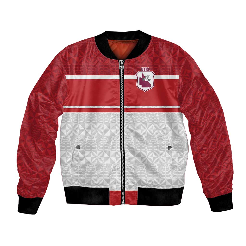 Queensland Tonga Custom Bomber Jacket QLD with Tongan Ngatu Pattern LT9 Unisex Red - Polynesian Pride