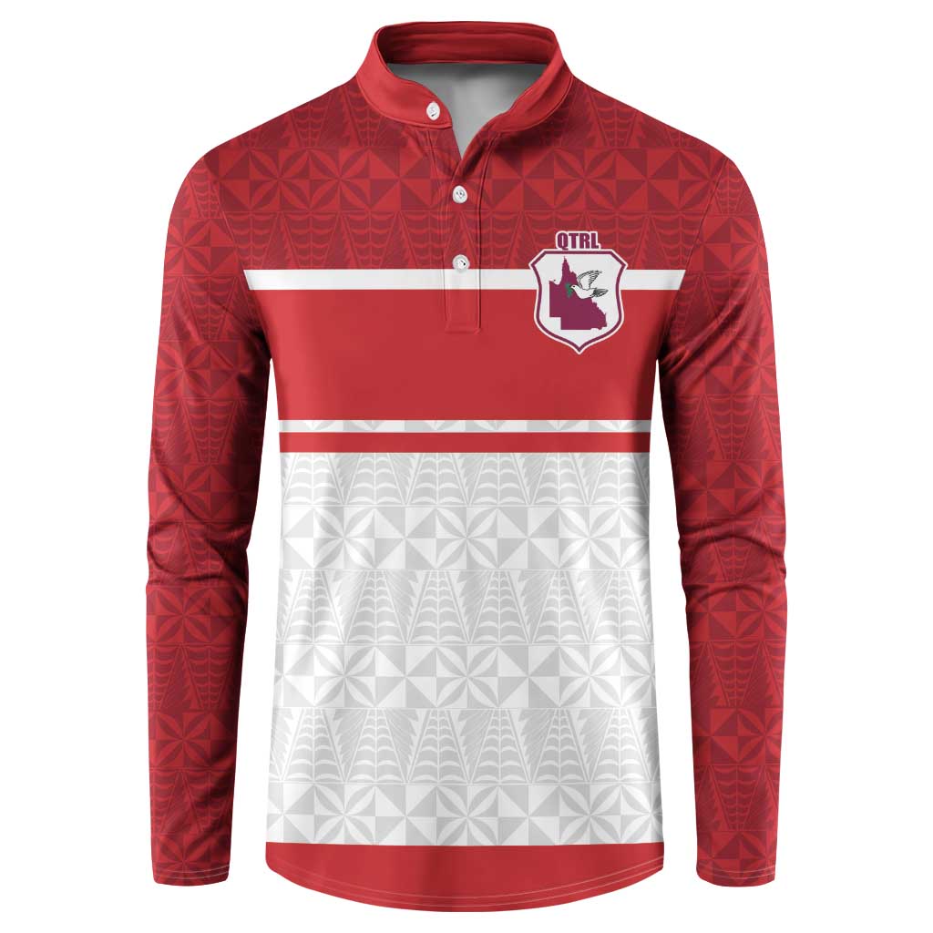 Queensland Tonga Custom Button Sweatshirt QLD with Tongan Ngatu Pattern LT9 Red - Polynesian Pride
