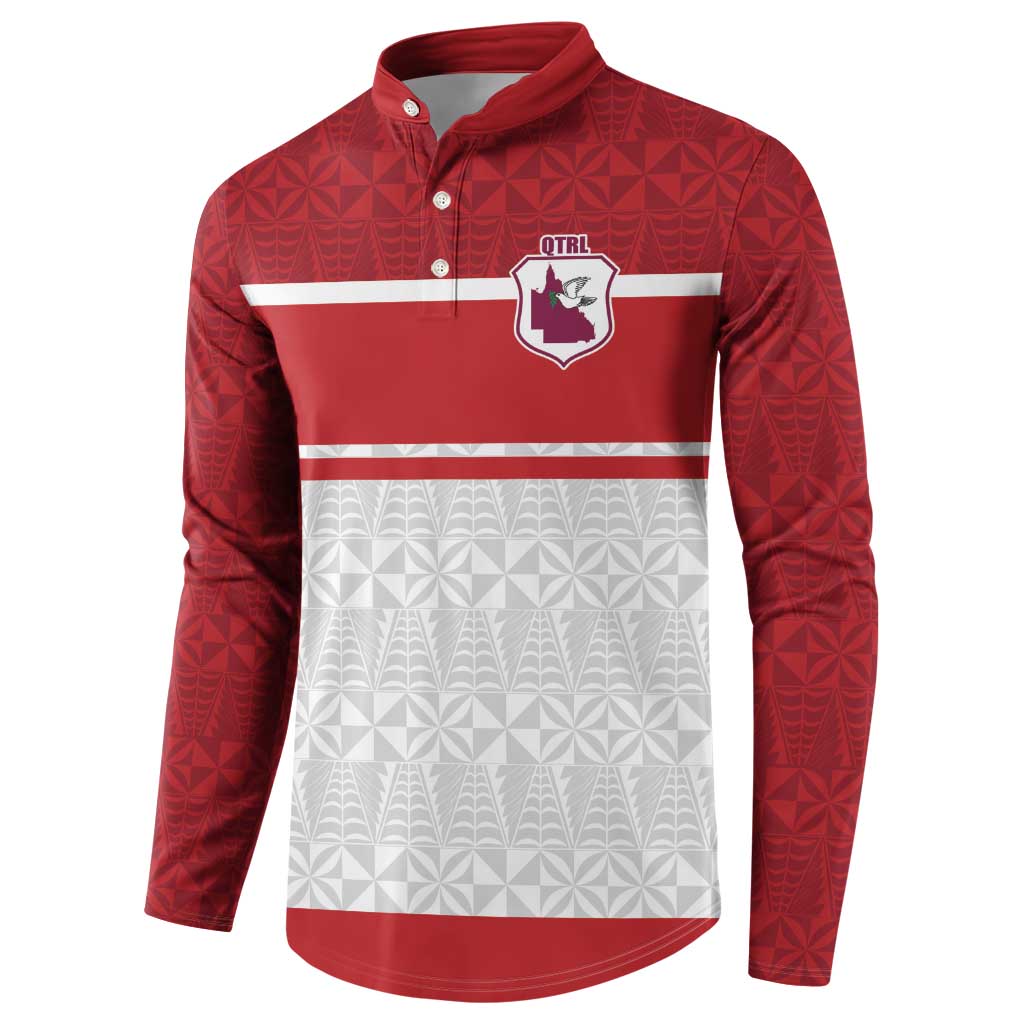Queensland Tonga Custom Button Sweatshirt QLD with Tongan Ngatu Pattern LT9 - Polynesian Pride