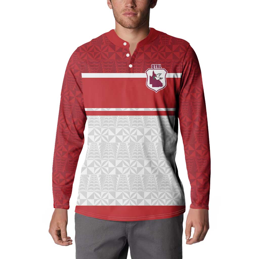 Queensland Tonga Custom Button Sweatshirt QLD with Tongan Ngatu Pattern LT9 - Polynesian Pride