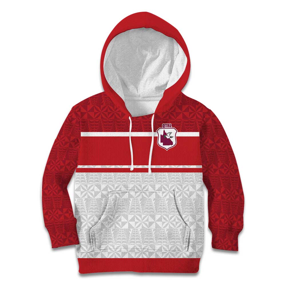 Queensland Tonga Custom Kid Hoodie QLD with Tongan Ngatu Pattern LT9 Hoodie Red - Polynesian Pride