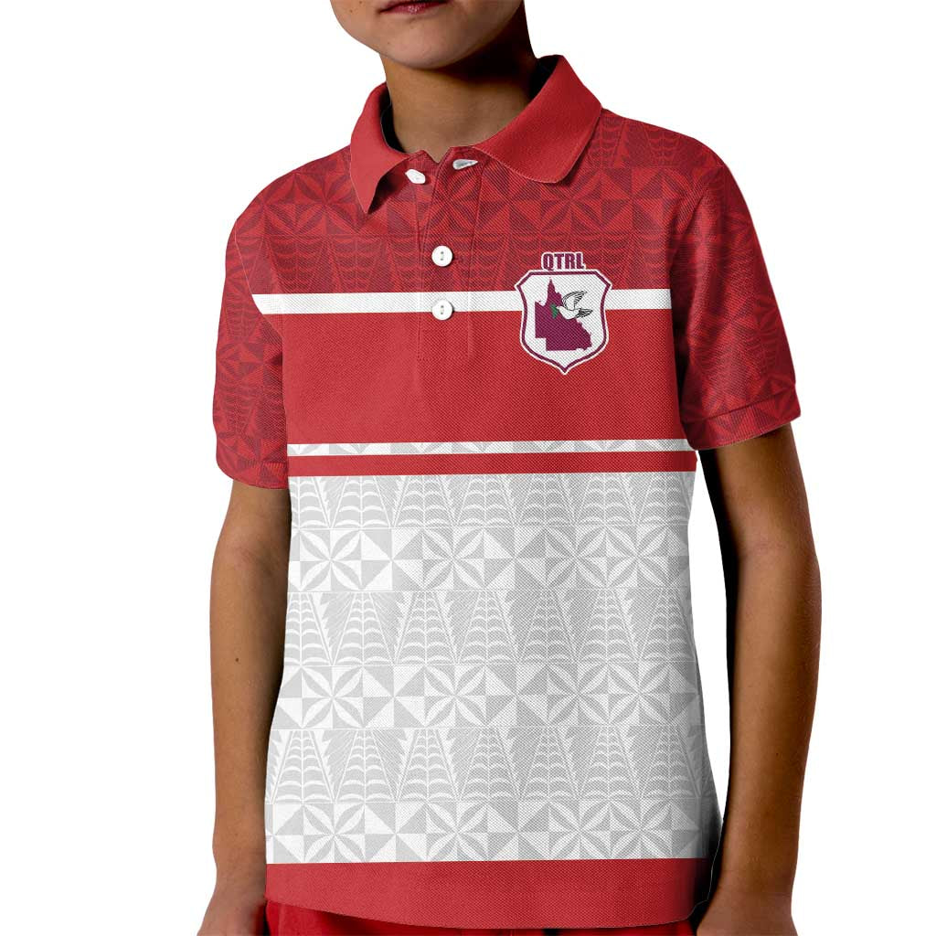 Queensland Tonga Custom Kid Polo Shirt QLD with Tongan Ngatu Pattern LT9 Kid Red - Polynesian Pride