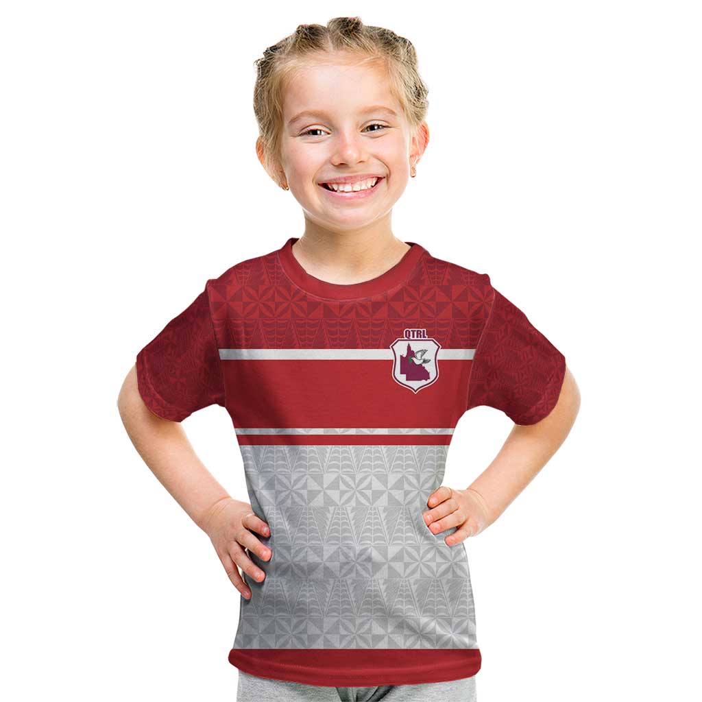Queensland Tonga Custom Kid T Shirt QLD with Tongan Ngatu Pattern LT9 Red - Polynesian Pride