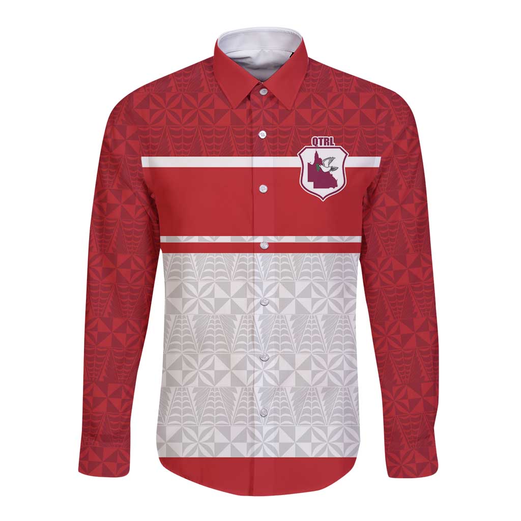 Queensland Tonga Custom Long Sleeve Button Shirt QLD with Tongan Ngatu Pattern LT9 Unisex Red - Polynesian Pride