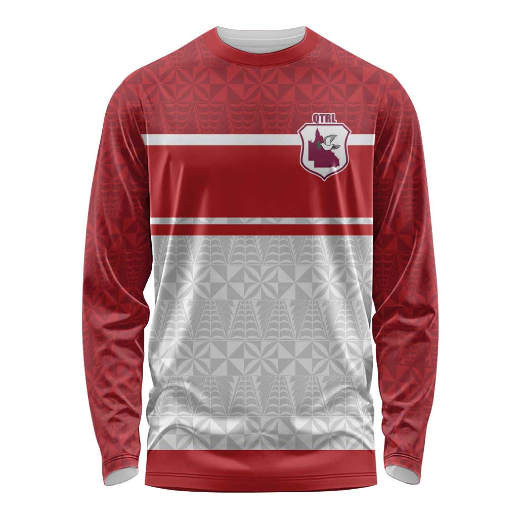 Queensland Tonga Custom Long Sleeve Shirt QLD with Tongan Ngatu Pattern LT9 Unisex Red - Polynesian Pride