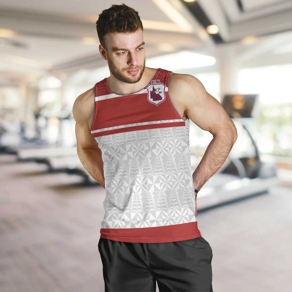 Queensland Tonga Custom Men Tank Top QLD with Tongan Ngatu Pattern LT9 Red - Polynesian Pride