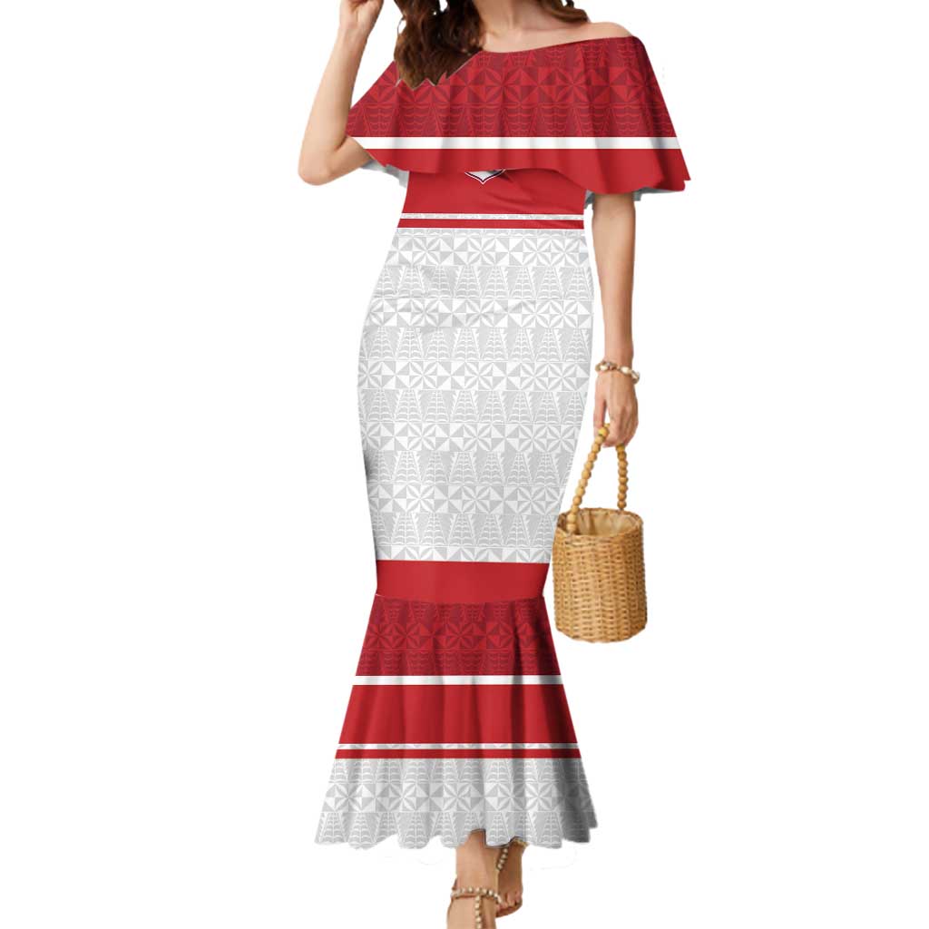 Queensland Tonga Custom Mermaid Dress QLD with Tongan Ngatu Pattern LT9 Women Red - Polynesian Pride